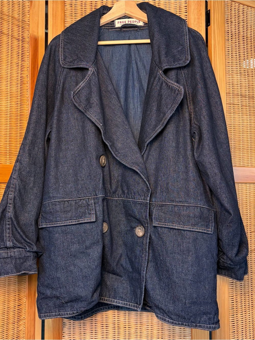 Free People oversized Denim Double-Breasted Jacket sz M